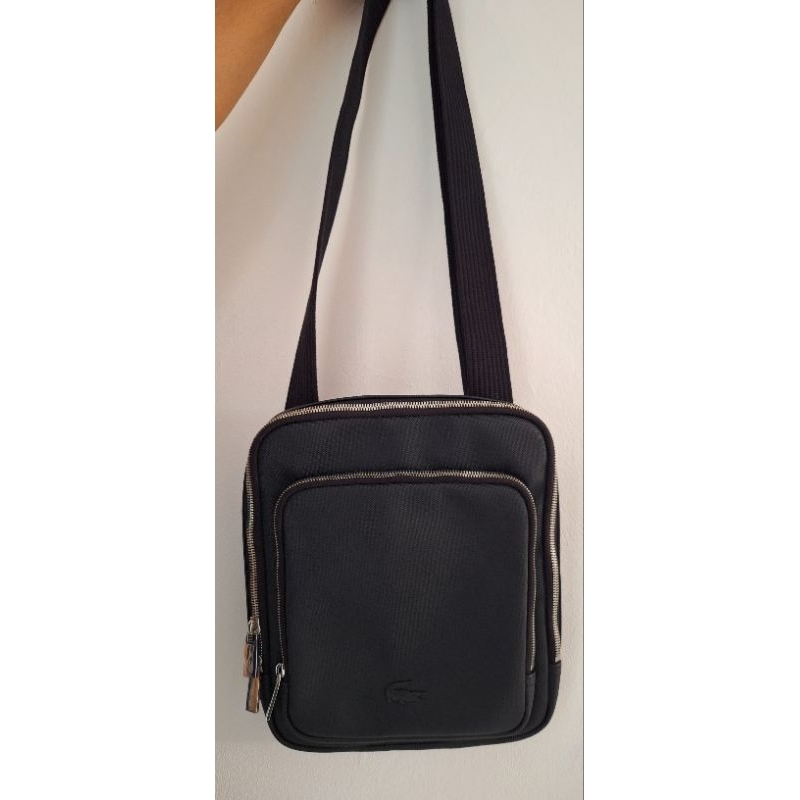 Preloved - Lacoste Men's Classic Zippered Pocket Rectangulae Crossbody Bag - Black ORI