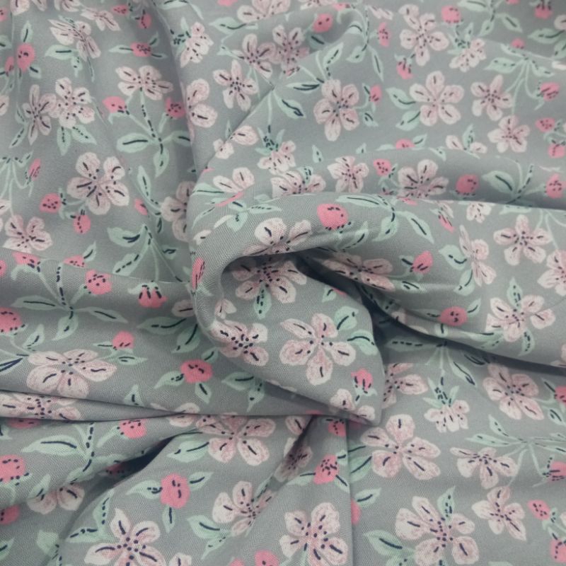 KAIN KATUN RAYON PREMIUM GARMENT MOTIF BUNGA PINK SAGE
