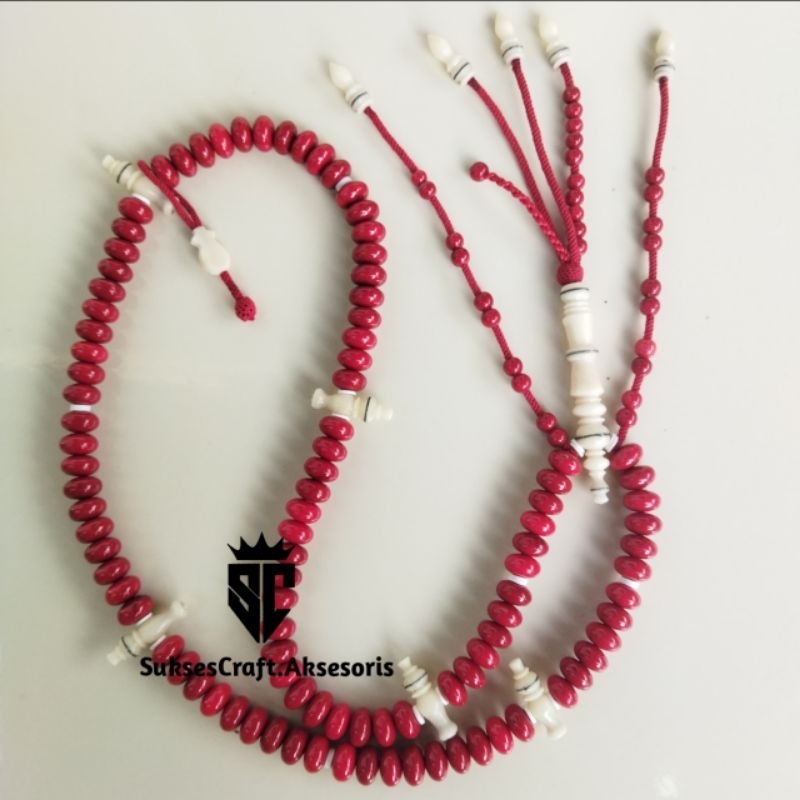 Tasbih batu marjan merah coral merah red marjan setting tijani thoriqoh tijani tasbih premium antik 
