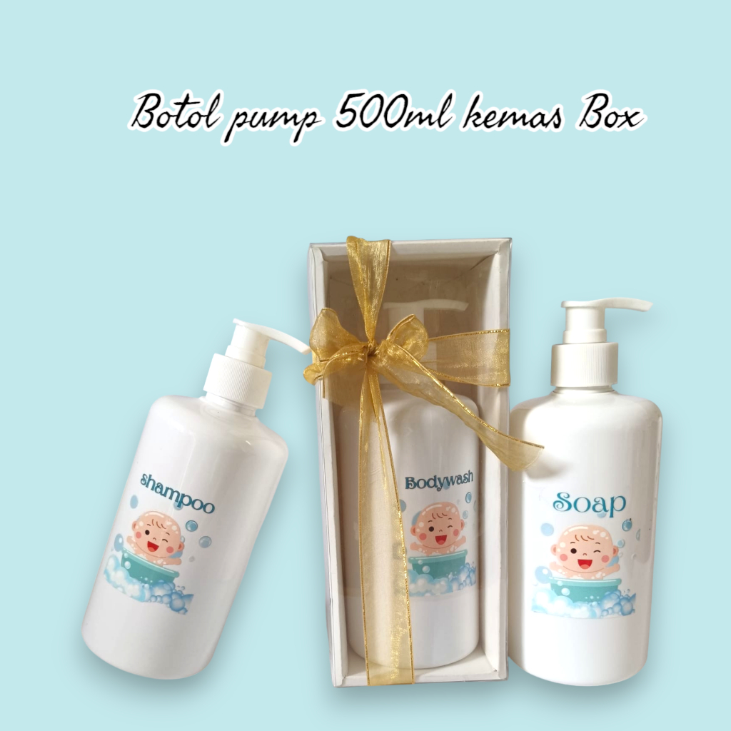 Souvenir Botol Pump 500 ml kemas Box souvenir Aqiqah Baby Born, Khitan