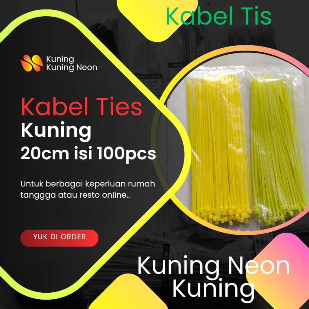 

KUNING Kabel Ties Nylon 20cm 1 Pack isi 100pcs | Kabel Tis 20cm Berbagai Warna 1 Pak isi 100 pcs