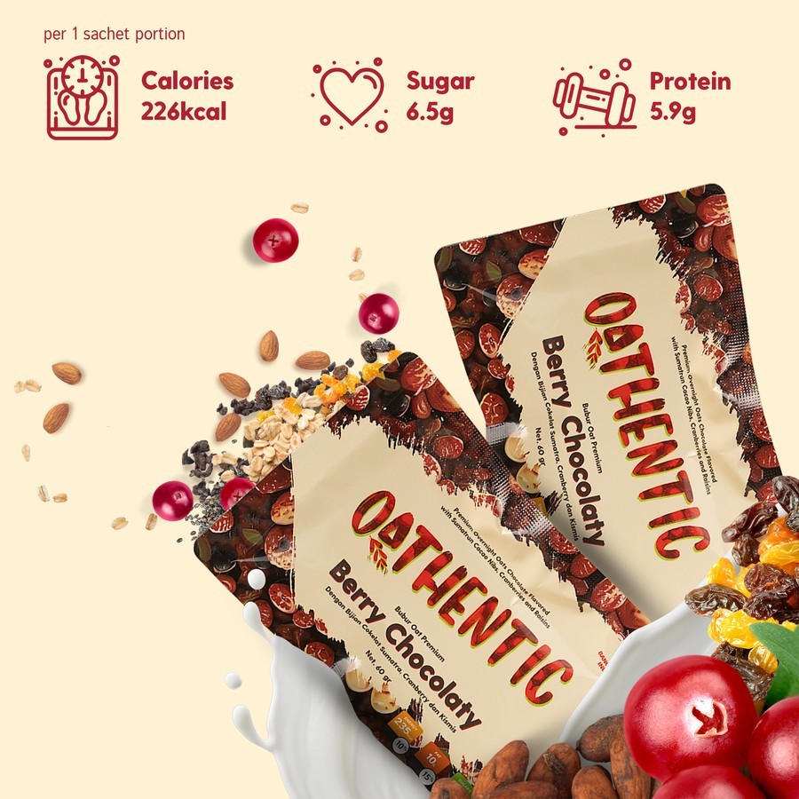 

Oathentic Oatmeal Berry Choco & Klepon 50gr - Berry Choco 50g