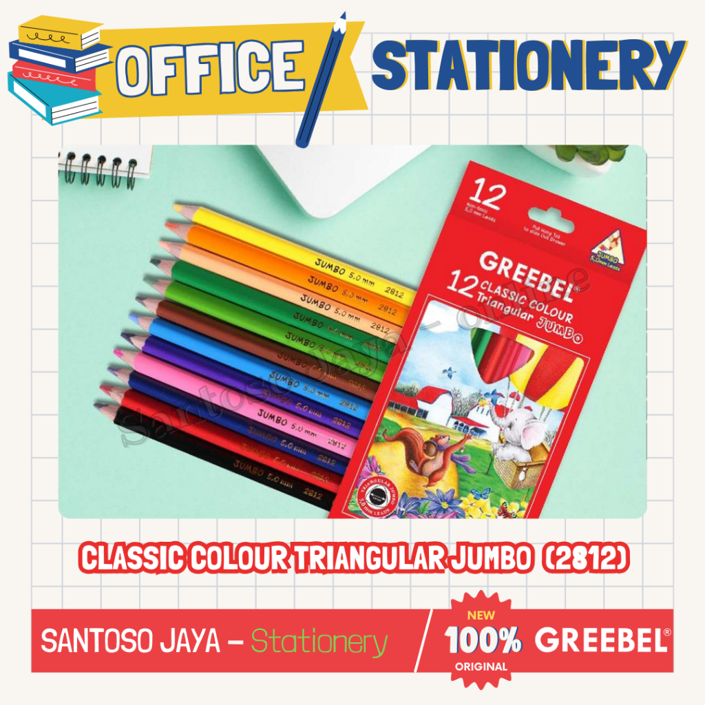 Pensil Warna Segitiga Classic Jumbo GREEBEL 12 Warna - Triangular Jumbo Classic Colour Pencils GREEB