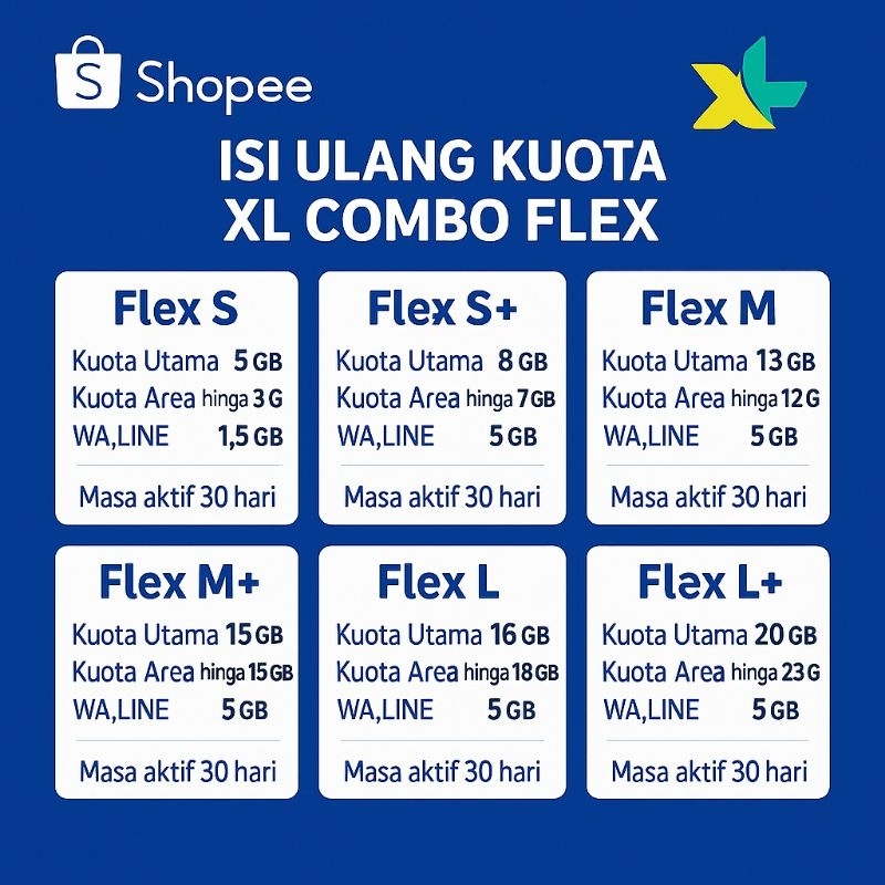 Isi ulang KUOTA INTERNET XL XTRA COMBO FLEX S S+ M M+ L dan L+