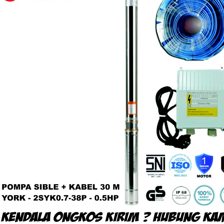 GROSIR - POMPA SIBLE 2 INCH - YORK 2 SYK 0.7 - 38P - 0.5 HP - 220 V - KABEL 30 M - SUBMERSIBLE