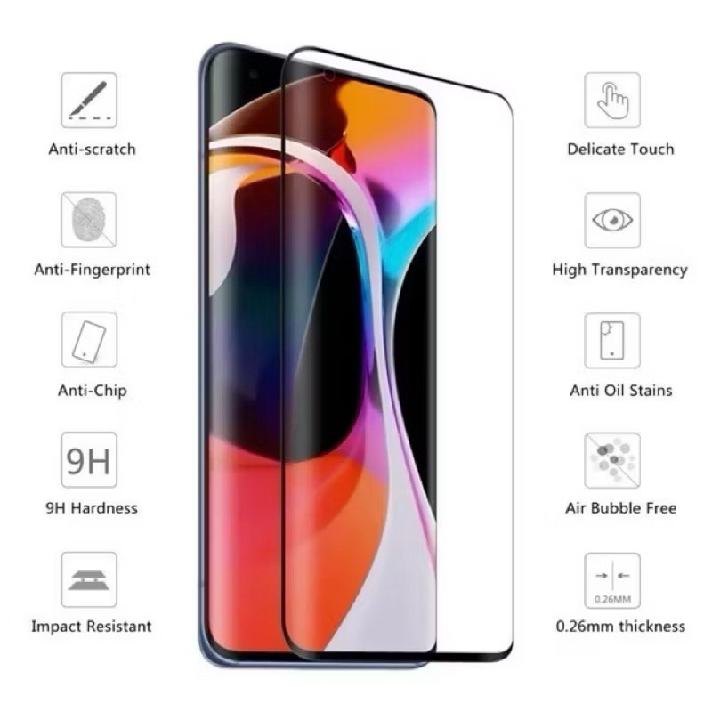 TEMPER GLASS HD CURVED LENGKUNG XIAOMI 10 Mi 11 Mi 12 Mi 10 PRO + Mi 11 PRO + PELINDUNG KACA BENING 