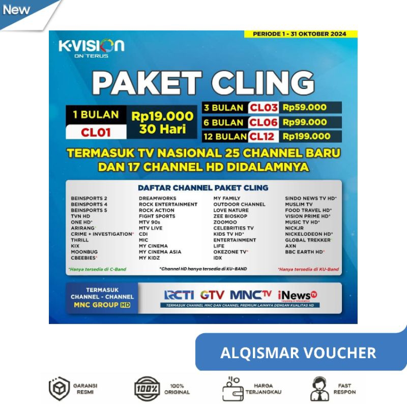 TV VOUCHER Paket Cling Recaiver K-Vision 6Bulan NEW