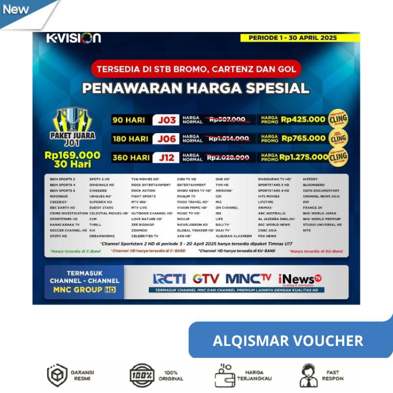 TV Voucher Paket Juara Recaiver K-Vision 1Bulan