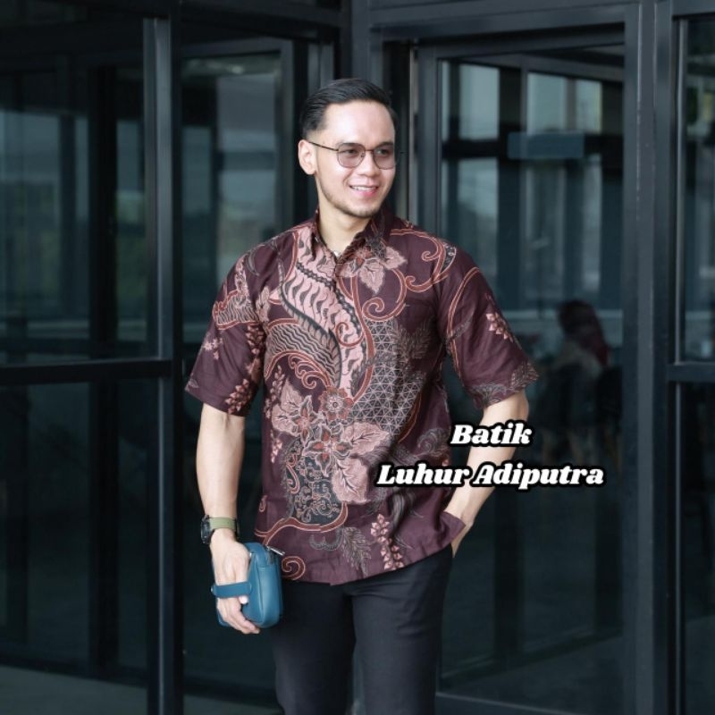 kembangan burgundi kemeja batik pria furing katun premium Luhur Adiputra