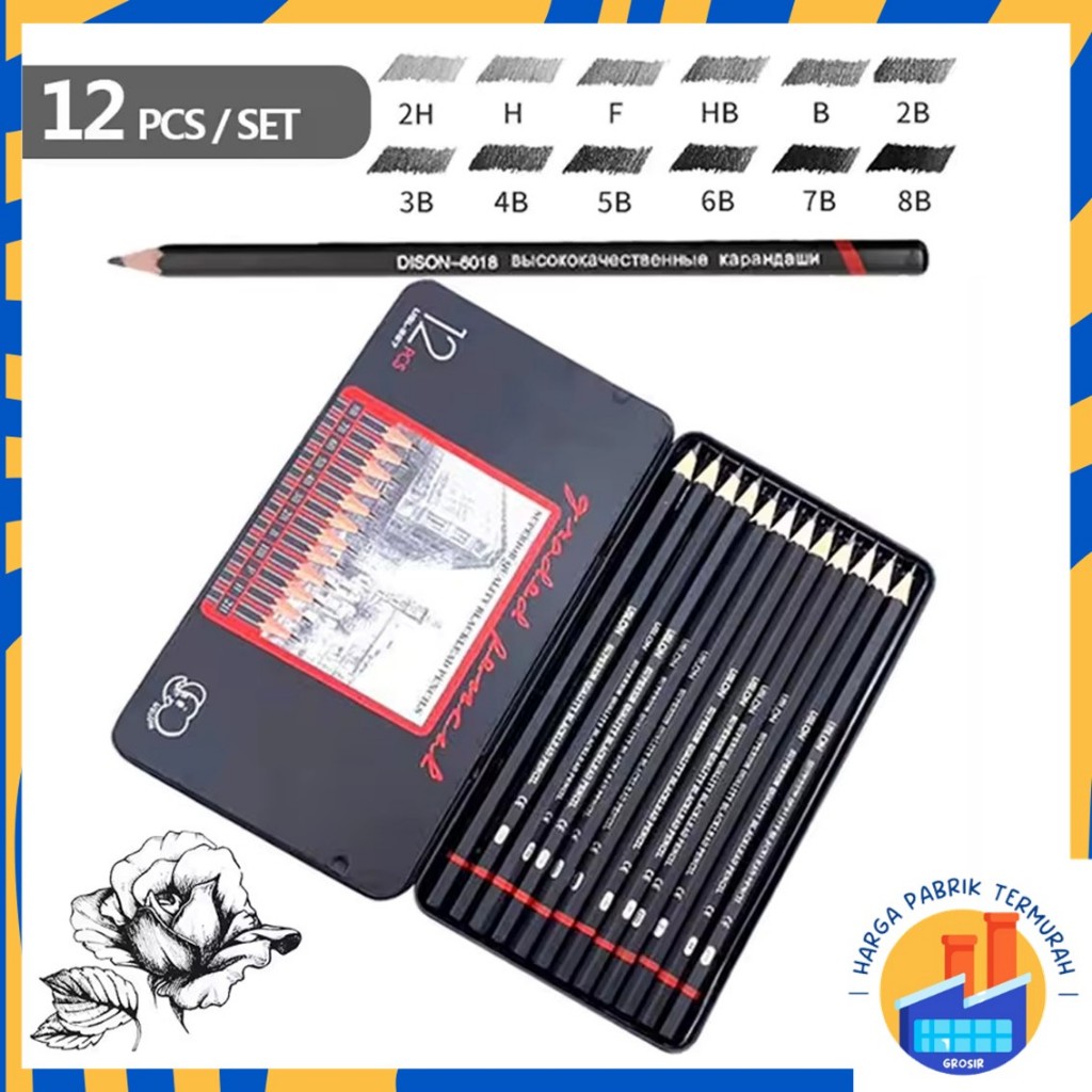 

HPT 12 pcs Pensil Gambar Sketsa Set Lengkap 2H H F B HB 2B 3B 4B 5B 6B 7B 8B Charcoal Pencils Set Perlengkapan Lukis
