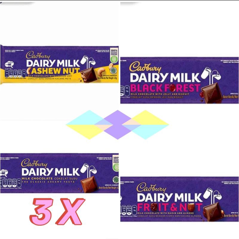 

CADBURY COKELAT DAIRY MILK 62 GR X 3 PC