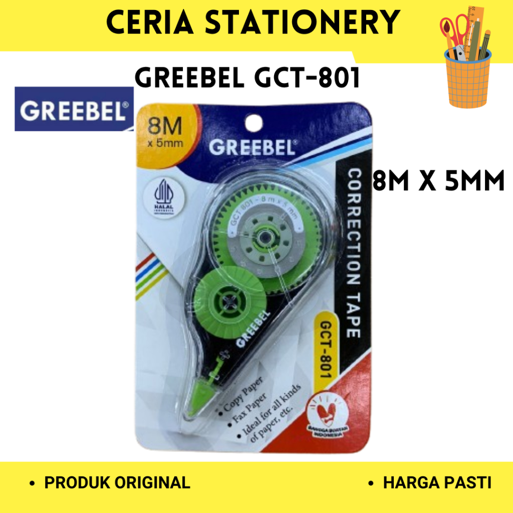 Correction Tape Greebel 8 Meter GCT-801 / Tip-Ex Rol Plastik 8 M / Tipe X Roll