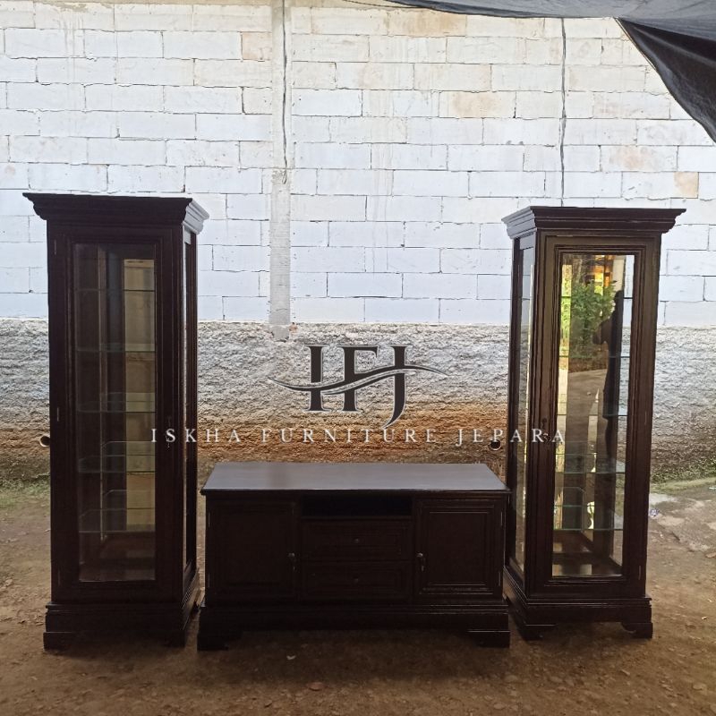ALMARI PAJANGAN JATI_ALMARI HIAS KACA_BUFET TV MINIMALIS