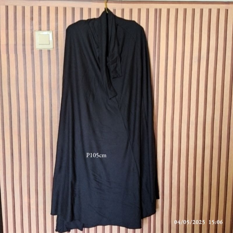 French Khimar Hitam Bahan Kaos Sleting Buka Samping Samping Cadar Makan