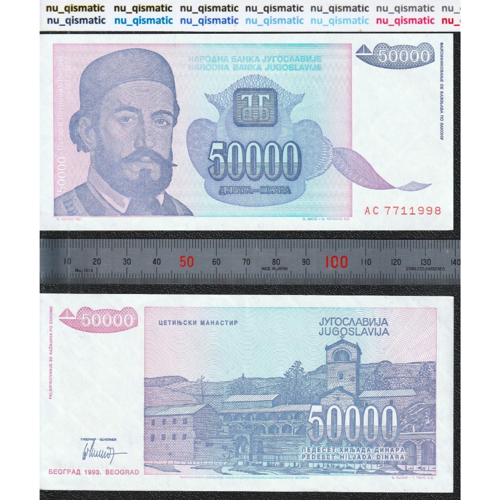 Uang Yugoslavia 50.000 50000 Dinara, 1993, UNC Baru Super Gress P# 130, ud