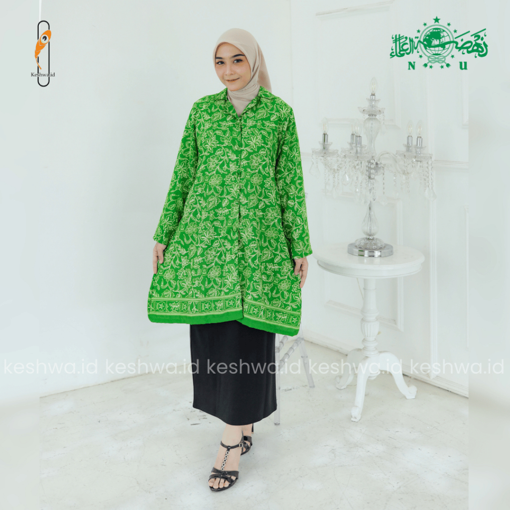 Tunik Fatayat NU Kerah Kemeja Bahan Sanwos Berlogo NU Seragaman Model Terbaru By Keshwa.id