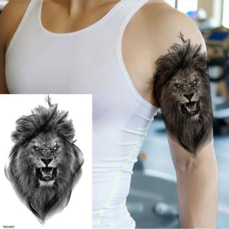 Temporary Tattoo Tatto Tato Temporer Seri TBS 8387 Motif Kepala Singa Gigi Taring Mangap - Tato Inst