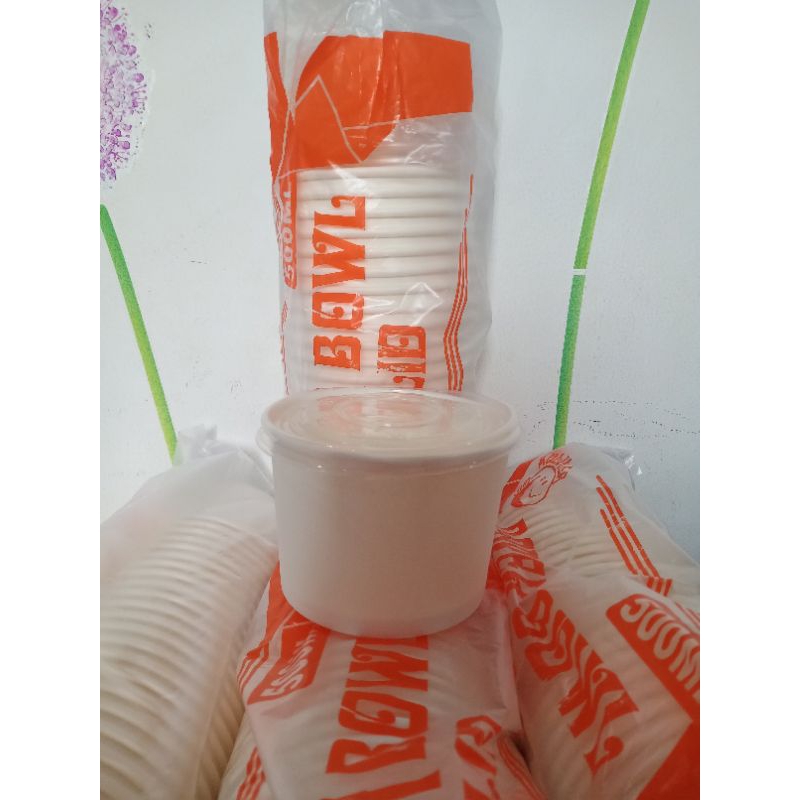Paper Bowl Kraft Putih 500ml (Isi 25pcs) / Mangkok Kertas Bakso