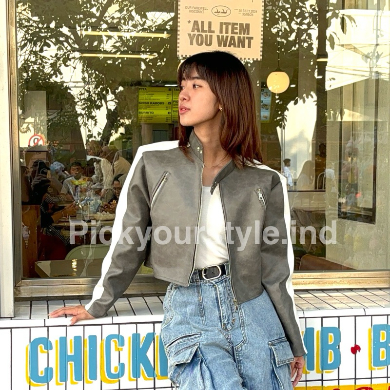 jaket racing grey washed leather jacket jaket kulit racing washed