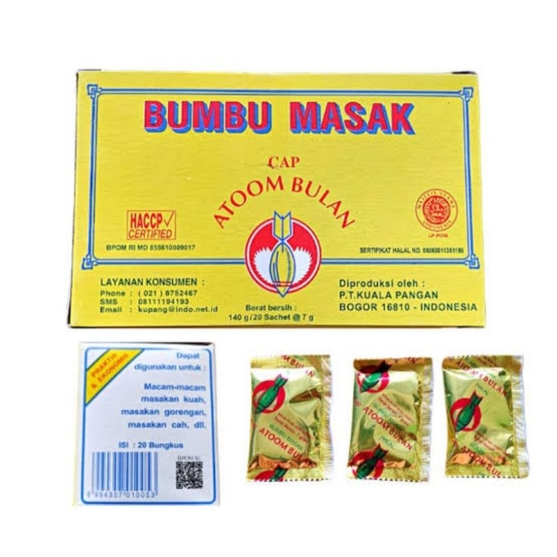 

BUMBU MASAK CAP ATOOM BULAN 140 G/20 SACHET BUMBU CUANKI CIMOL OTAK OTAK