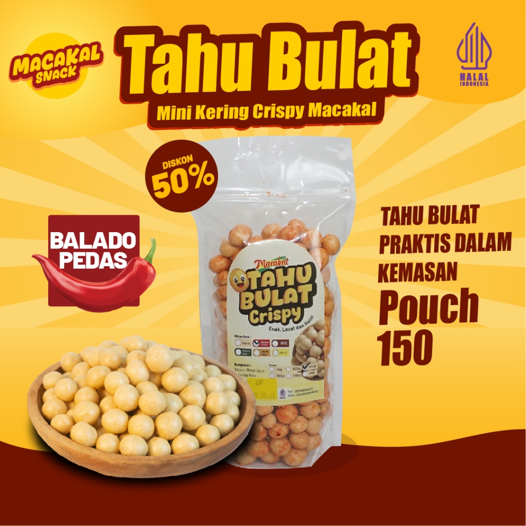 

Macakal - Tahu Bulat Mini Kering Crispy Rasa Balado Pedas 150g I Tahu Renyah Khas Ciamis Tanpa Di goreng Lagi Di Rumah