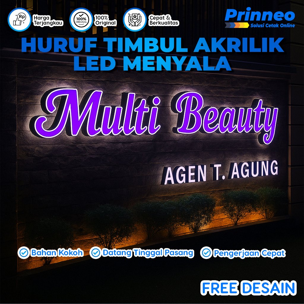 HURUF TIMBUL AKRILIK LED MENYALA