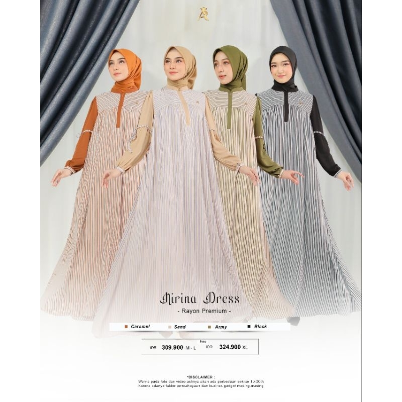 Ready ‼️ Dress Terbaru AR Rafi - Nirina Dress - Gamis Motif Salur Kombinasi Polos - Rayon Premium - 