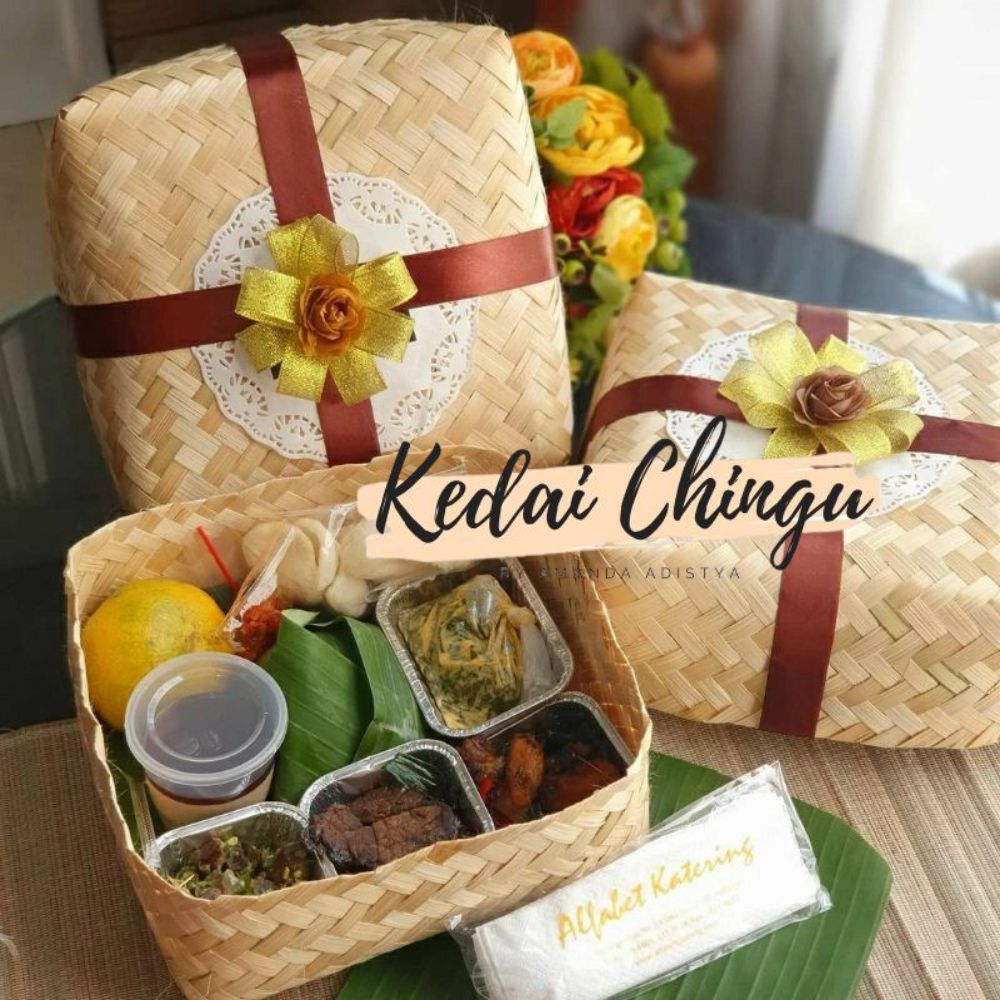 OE l Besek Nasi Aqiqah - Besek Bambu 25x25 Sepasang - Wadah Nasi Kuning