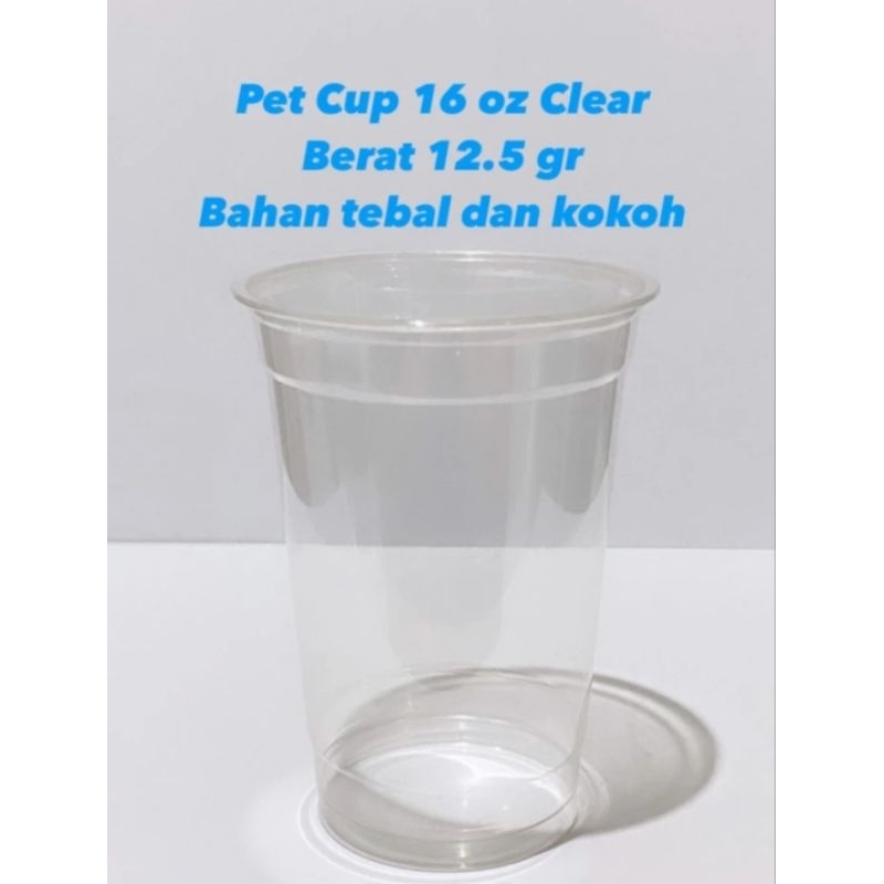 SALE  Cup Gelas 16 Oz Datar PET / Bening Tebal isi 50 pcs