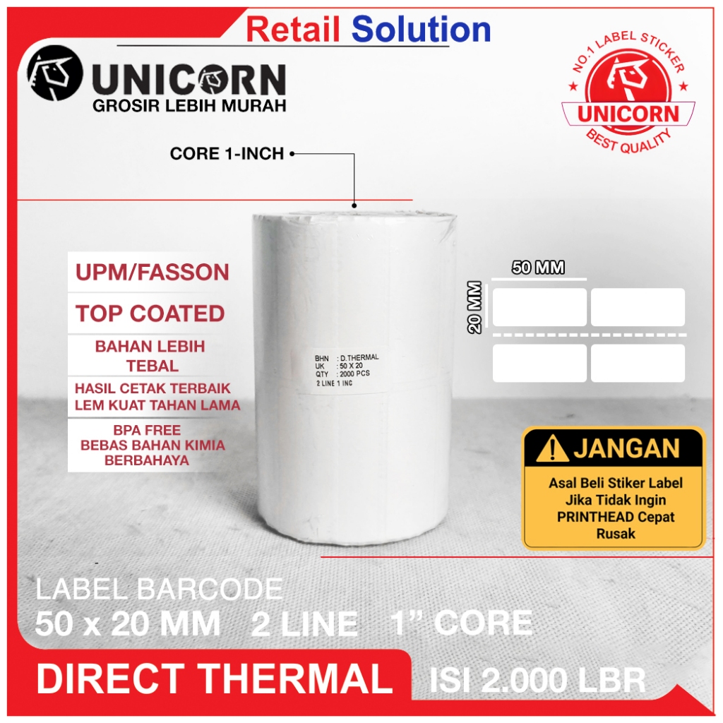 

Stiker Label Barcode Thermal - Sticker UK 50x20 mm 50 x 20 mm 50x20mm 5x2cm 5 x 2 cm 2 Line isi 2000