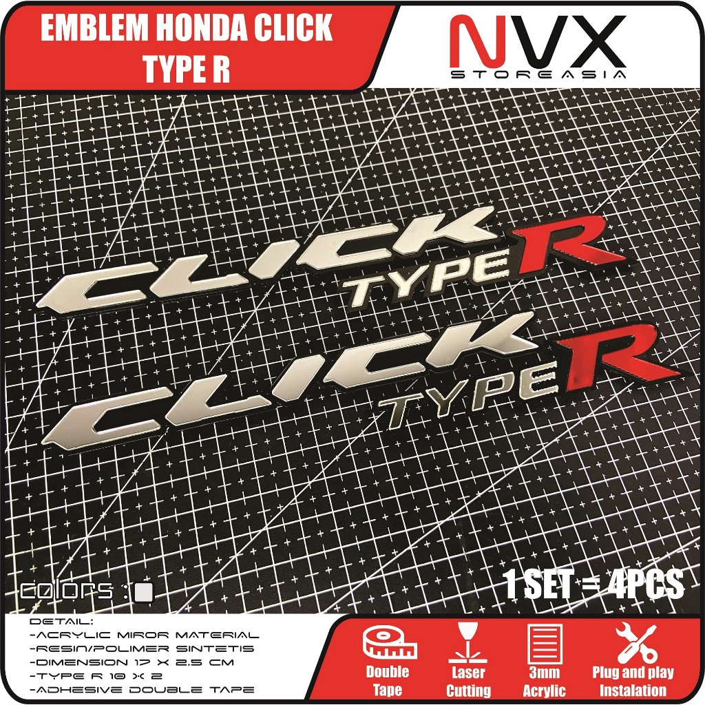 Emblem Honda Click type R dan RS untuk Vario 110i 125i 150i Stiker Logo Timbul Vario 125 New Old 160