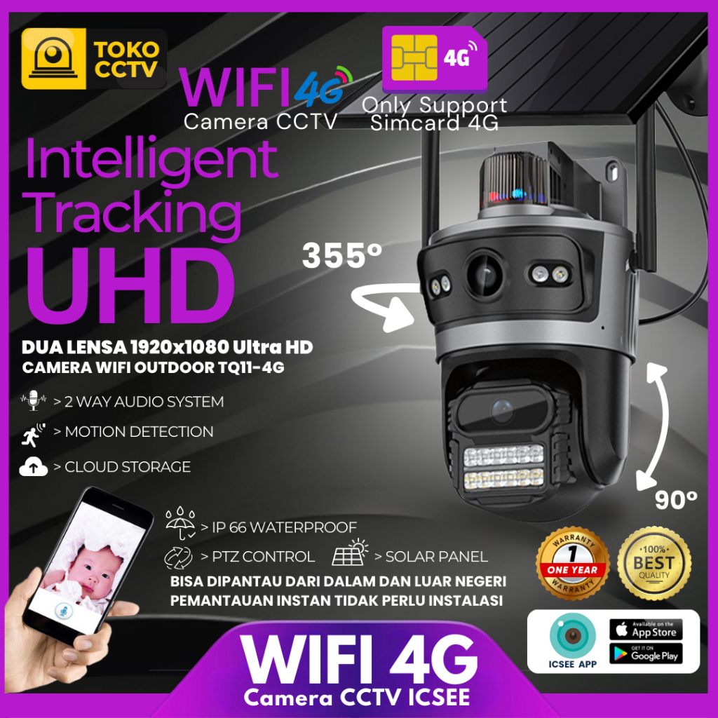 CCTV Wifi Icsee Solar Panel Support Simcard 4G Kamera IP Solar Panel, Camera CCTV App Icsee Human Tr