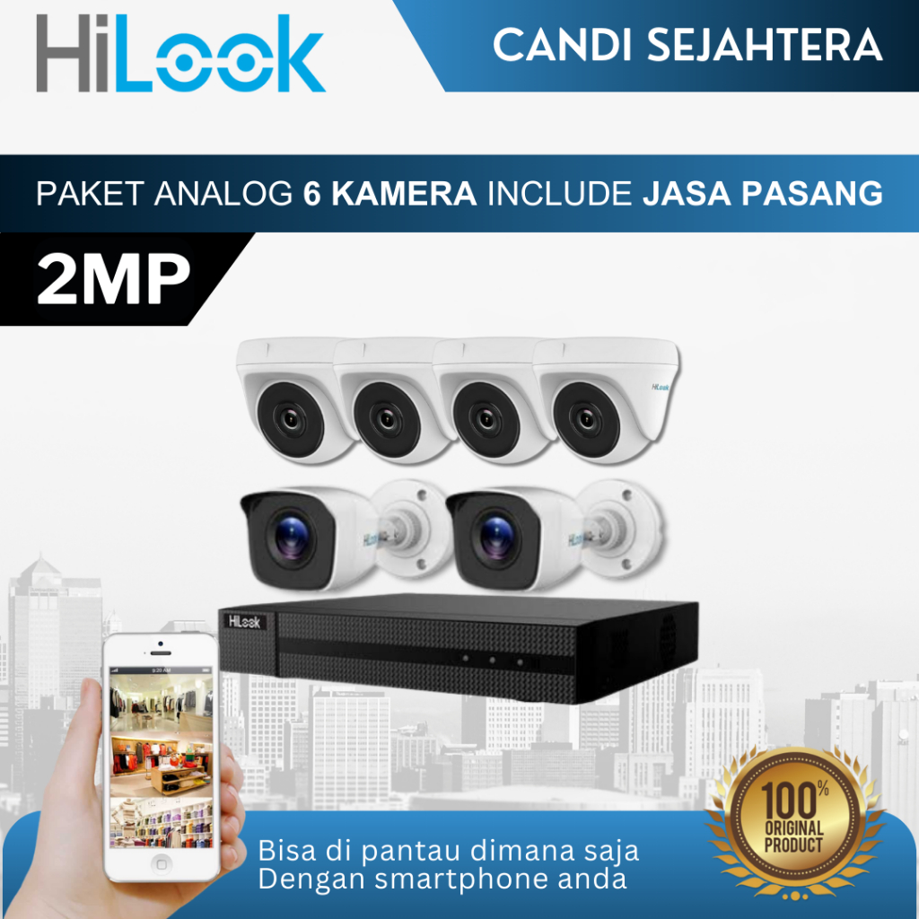 PAKET CCTV HILOOK 2MP 6 KAMERA + INSTALASI & ONLINE DI HP