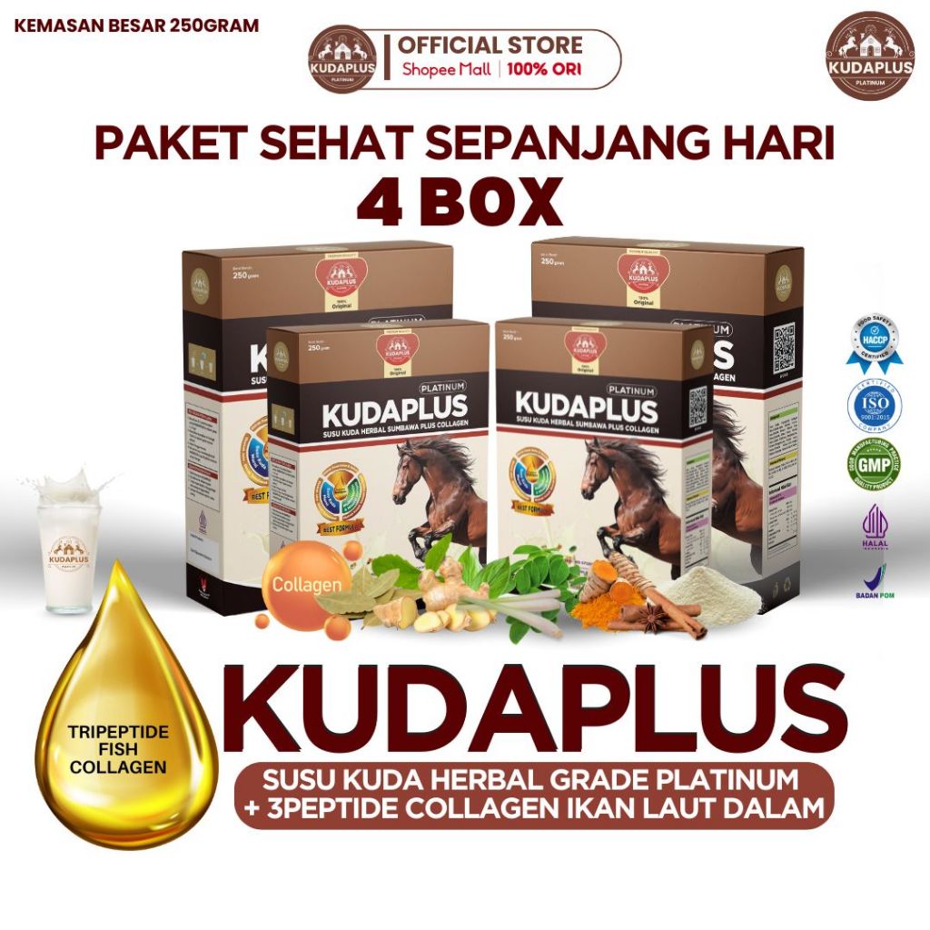 

Kudaplus Susu Kuda Original asli Sumbawa Jaminan Original 100% dari Sumbawa Plus Tripeptida Collagen Ikan laut Dalam - Cepat Atasi Ashma, Batuk, Pegal Linu Kemasan 4 Box