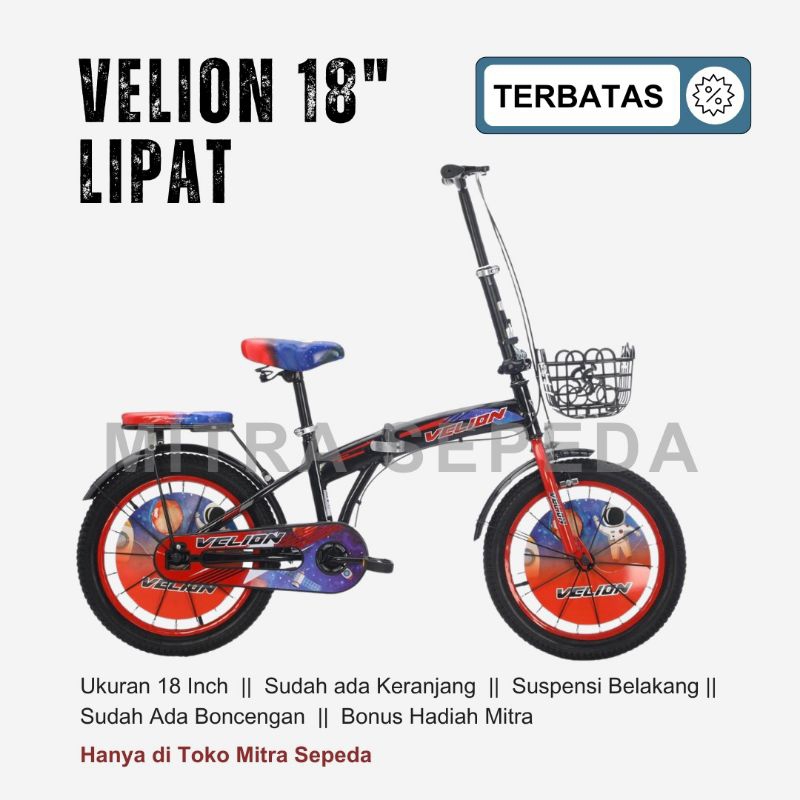 Sepeda Lipat Anak 18 Inch Velion Dengan Boncengan