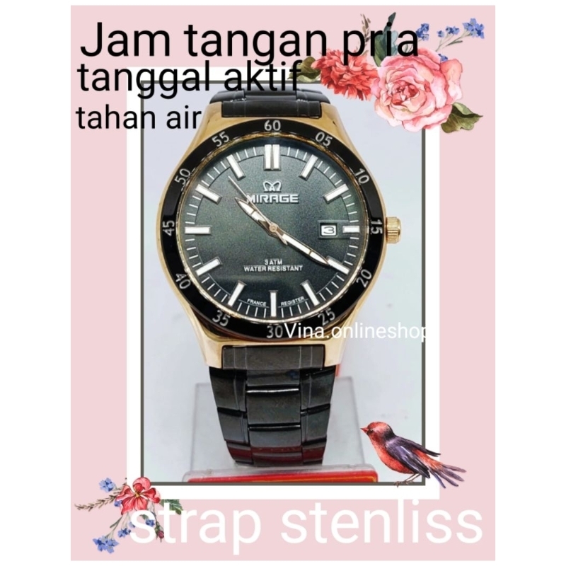 COD BAYAR DI TEMPAT JAM TANGAN PRIA MIRAGE 8567BRP-M MODEL BULAT  [BAHAN TALI SETAINLESS 100% ANTI K