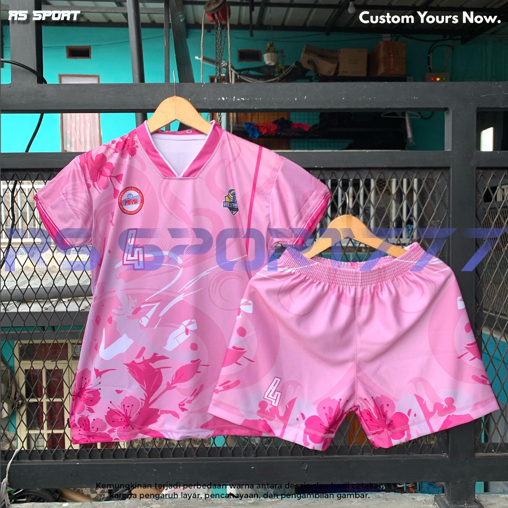Jersey Voli Cewek Full Printing Stelan Kaos Wanita Pink Sakura