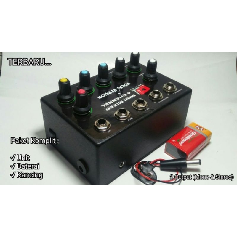 Mini Mixer 4 Channel - Support Mic Efect (Delay & Reverb) 2 Output