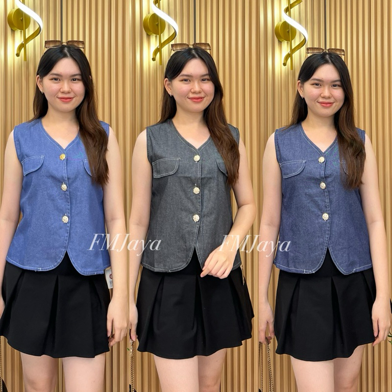 ATASAN VEST JEANS WANITA 2771-2 || VEST DENIM WANITA FASHION KEKINIAN TANPA LENGAN || ROMPI WANITA