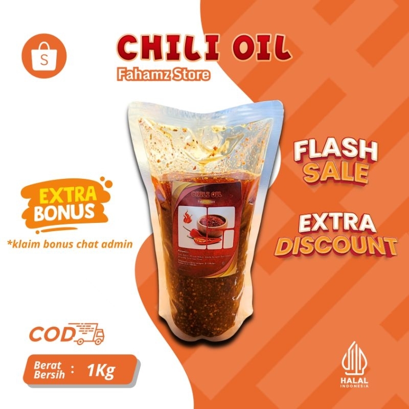 

Chili Oil / Minyak Cabai Pouch 1Kg Pedas Gurih Halal by Fahamzstore