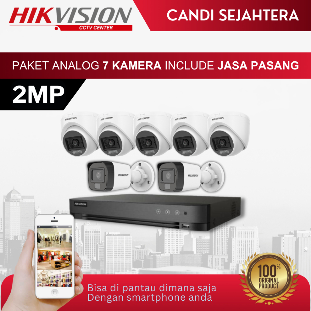 PAKET CCTV HIKVISION 2MP 7 KAMERA + INSTALASI & ONLINE DI HP