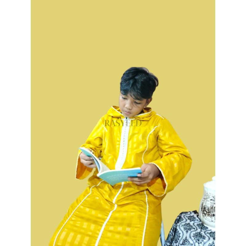 RASYEED | JALLABAH MAROKO | GAMIS HOODIE | GAMIS ANAK PRIA 3-14 TAHUN KUNING