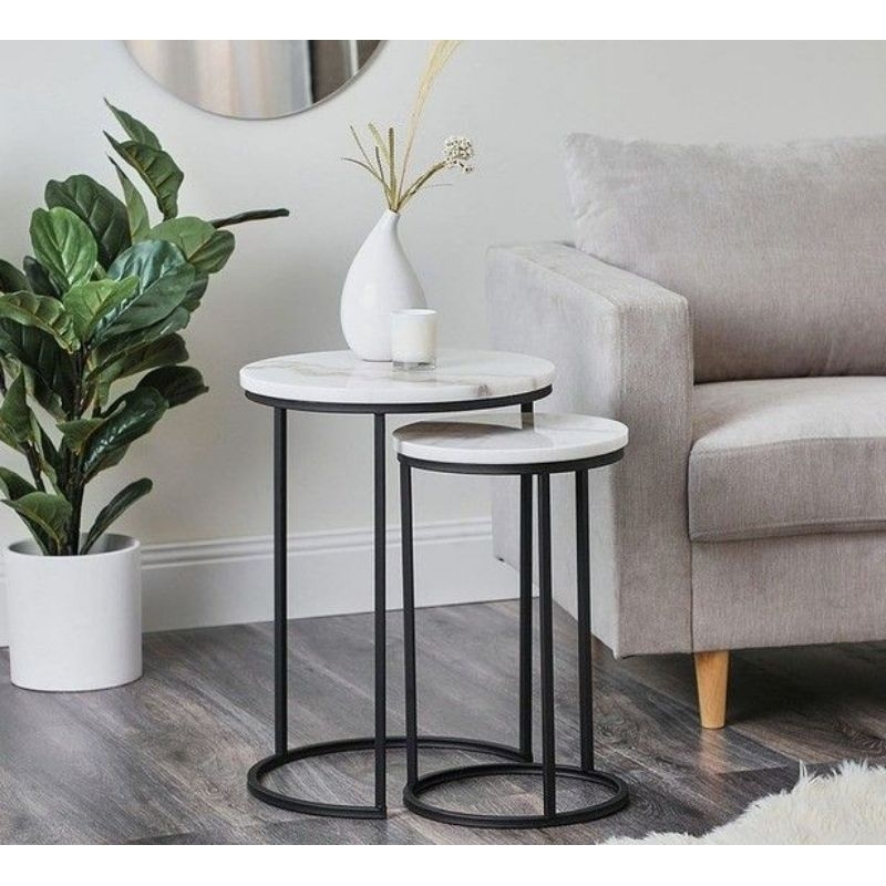 Meja tamu minimalis meja bulat aesthetic Ruang Tamu