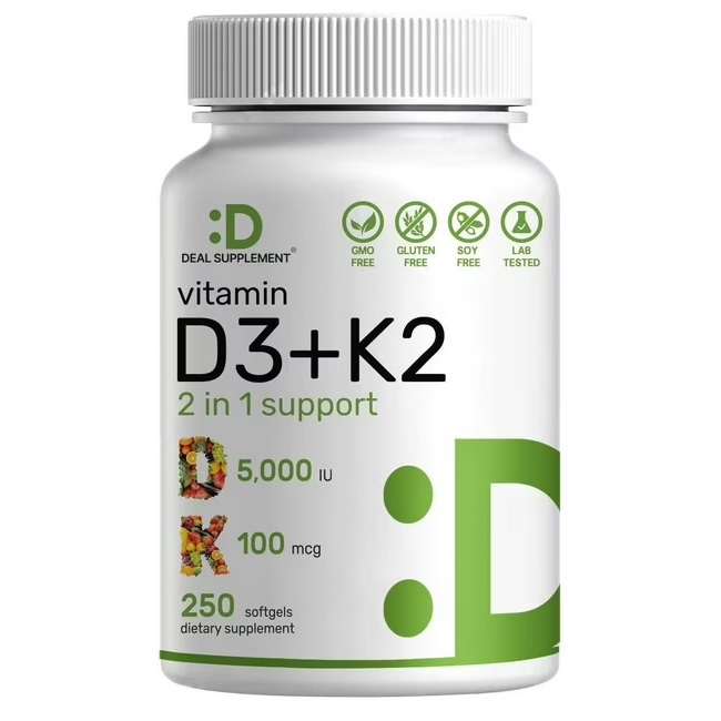 Deal Vitamin D3 K2 5000IU Vit D 3 K 2 5000 IU 250 Softgels Softgel