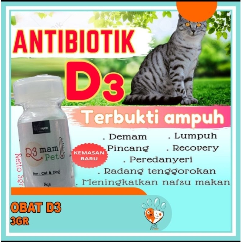 OBAT D3 BUBUK Vitamin Kucing Antibiotik Vitamin Kucing D3 Obat Kucing D3 Vitamin D3 Kucing Demam Rad
