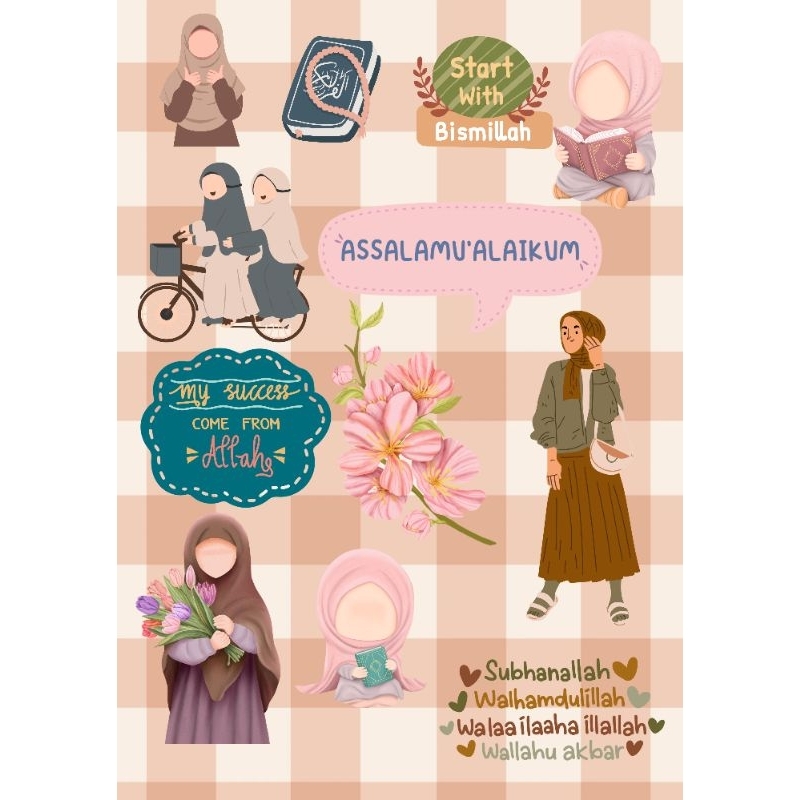 Stiker sheet Aesthetic Muslimah anti Air Aksesoris Laptop Hp Tumblr Buku