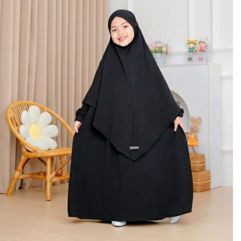 Ain Store Zahra Kids Set Khimar Gamis Syar'i Anak Perempuan Bahan Katun Crinkle Airflow Umur 2-10 Ta