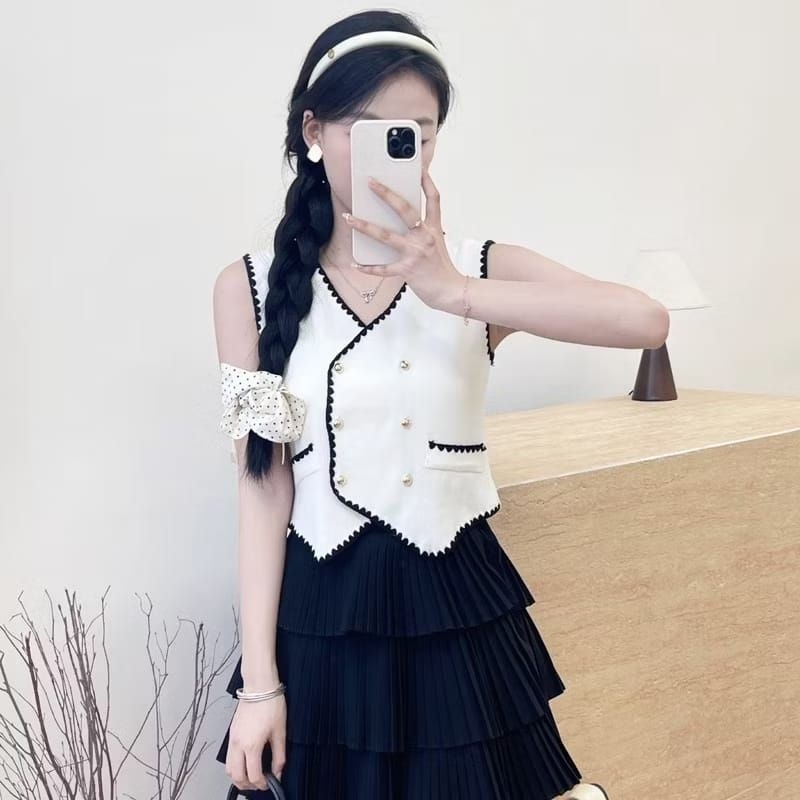 [Kode A] Vest Wanita Short List Vintage Knit Premium | Vest Korea Style Short List Button | Rompi Ka