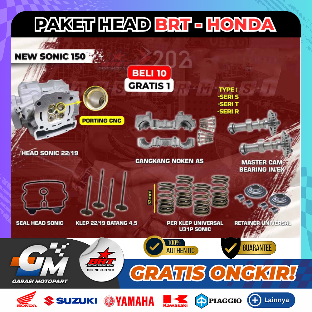 Paket Head BRT Honda Sonic RS 150 Porting CNC Baru Berkualitas