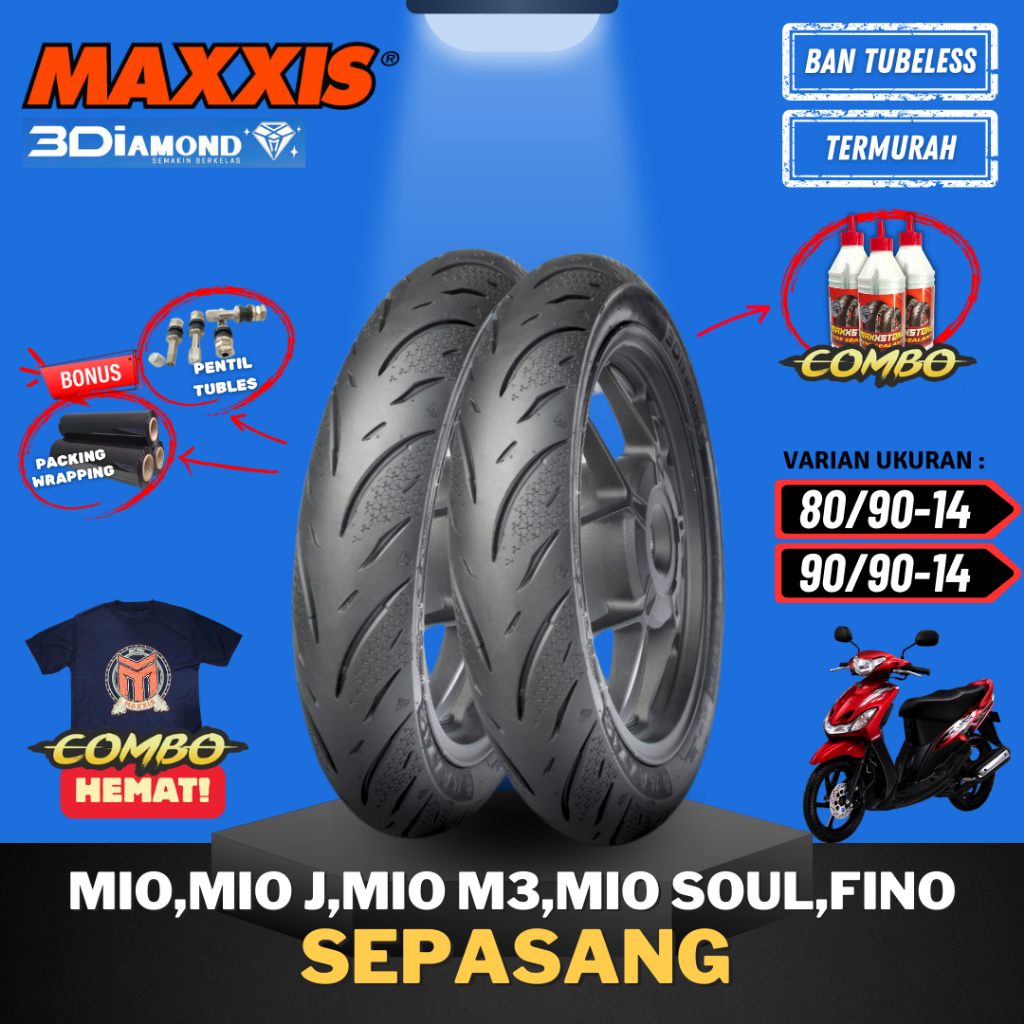 [PAKET TERMURAH SEPASANG] BAN MAXXIS DIAMOND MA-3Di TUBELESS RING 14 ( 80/90-14 / 90/90-14 ) BAN MOT